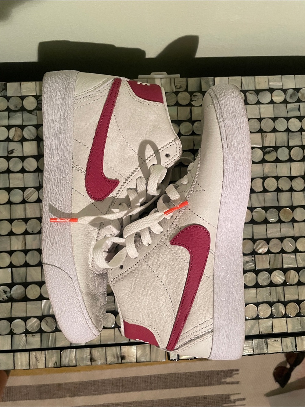Nike Mid-Top Sneakers in White with Magenta Swoosh